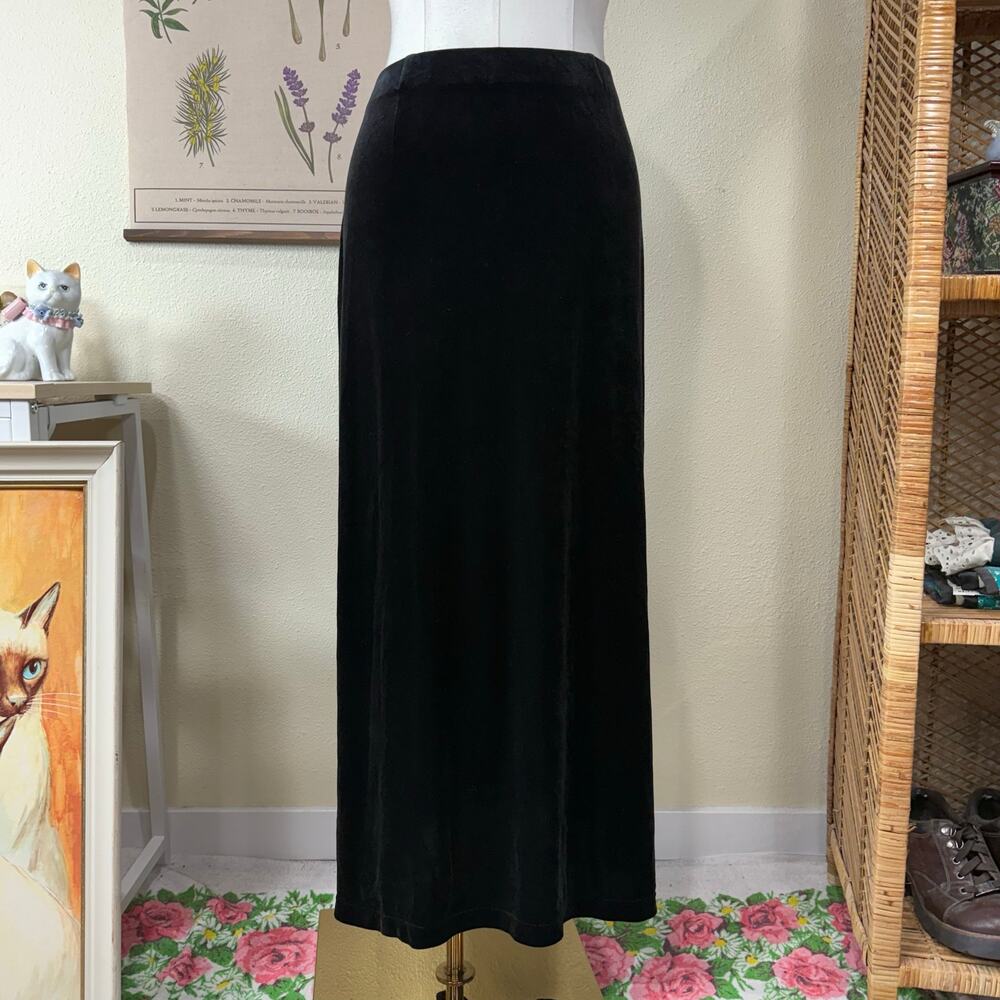 90s Y2k Black Velvet Maxi Skirt Vampire Romantic Goth Witchy Whimsigoth L 12